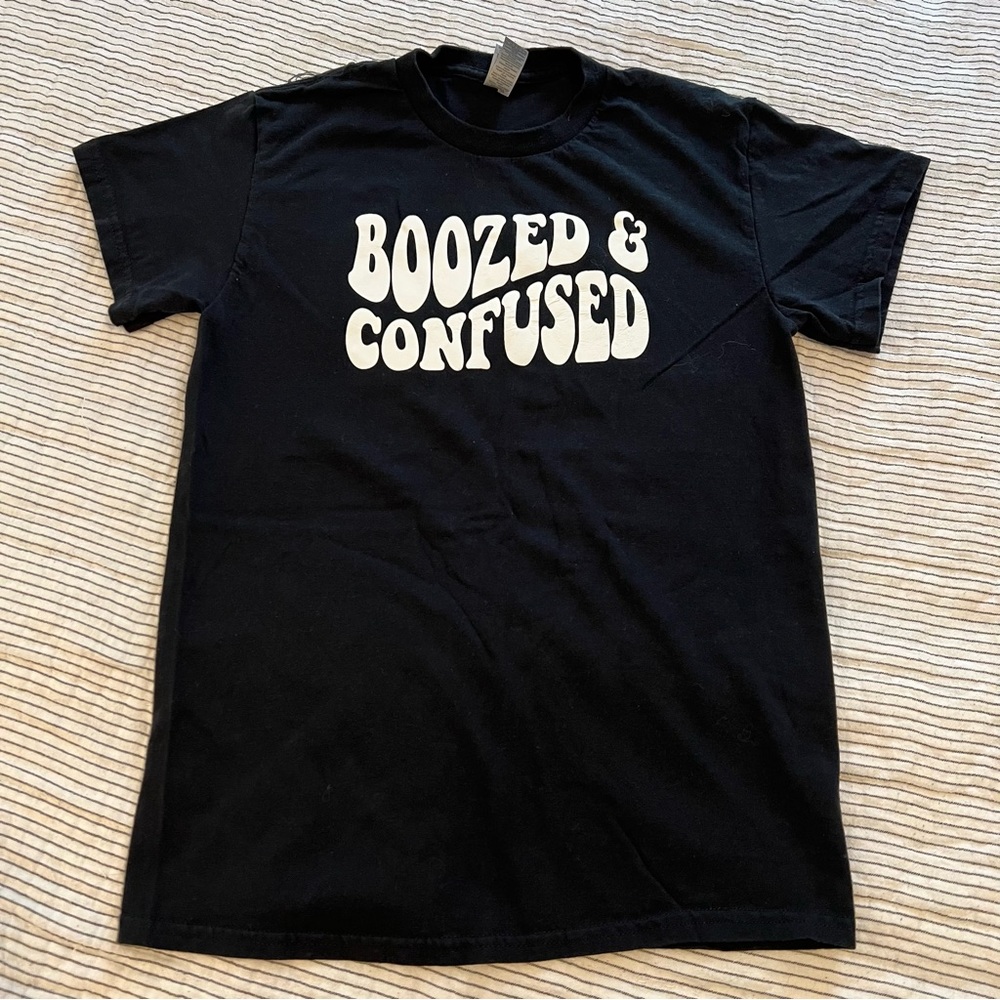 Boozed and Confused Black Ss Graphic Tee small